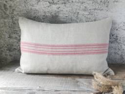Rustic Linen Pillow Case/Linen Throw Cover/striped in Red Decorative Case/Grain Sack Pillowcase/
