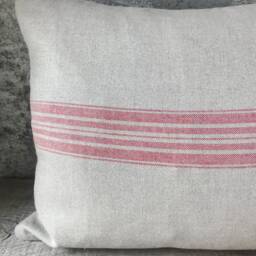 Rustic Linen Pillow Case/Linen Throw Cover/striped in Red Decorative Case/Grain Sack Pillowcase/ - thumbnail 4