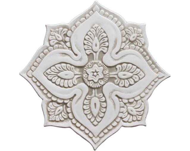 Ceramic Tile Wall Art With Mandala Design, Circle Decor, Bathroom Art, Decorative Tile, #5 Cutout Beige&white - image 1