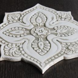 Ceramic Tile Wall Art With Mandala Design, Circle Decor, Bathroom Art, Decorative Tile, #5 Cutout Beige&white - thumbnail 2