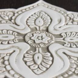 Ceramic Tile Wall Art With Mandala Design, Circle Decor, Bathroom Art, Decorative Tile, #5 Cutout Beige&white - thumbnail 3