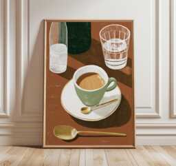 Coffee Cup Poster, Minimalist Kitchen Art, Mid Century Cafe Print, Modern Still Life Artwork, Warm Neutral Wall Decor For Home - thumbnail 1
