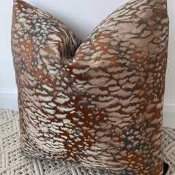 Navy Tiger Print Textured Pillow Cover - Luxury Designer Fabric Burnt Bronze Sofa Cushion Style 191 - thumbnail 3
