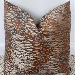 Navy Tiger Print Textured Pillow Cover - Luxury Designer Fabric Burnt Bronze Sofa Cushion Style 191