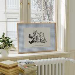 Blue Gingham Winnie The Pooh & Christopher Robin Print - Classic Nursery Art E H Shepard Vintage Storybook Illustration - thumbnail 2