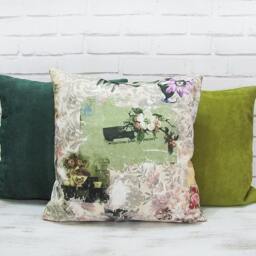 Green Vegan Suede Pillow Cover Vintage Pattern Scandinavian Decor - thumbnail 3