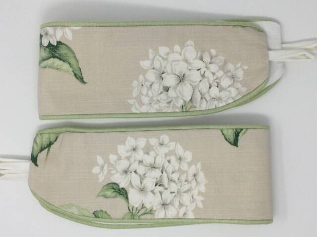 Laura Ashley Heligan Hydrangea Linen Handmade Pair Of Curtain Tie Backs Piped Hedgerow Green - image 1