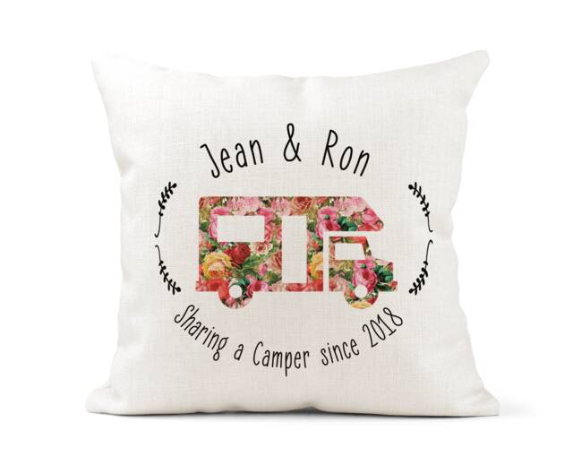 Personalised Camper Van Motorhome Campervan Cream Canvas Cushion, Shabby Chic, Home Decor, Wedding, Anniversary Gift - image 1