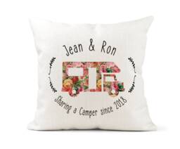 Personalised Camper Van Motorhome Campervan Cream Canvas Cushion, Shabby Chic, Home Decor, Wedding, Anniversary Gift - thumbnail 1