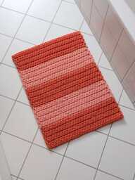 Orange Pink Striped Crochet Bath Mat, Handmade Double Sided Cotton Bathroom Rug - Modern Colorful Decor - thumbnail 1