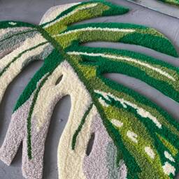 Monstera Leaf White Moss Rug, Plant Bedroom Aesthetic Decor, Living Room Floor Mat, Non-Slip Rug, Gift Idea, Aesthetic Rug - thumbnail 3