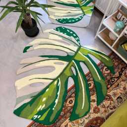 Monstera Leaf White Moss Rug, Plant Bedroom Aesthetic Decor, Living Room Floor Mat, Non-Slip Rug, Gift Idea, Aesthetic Rug - thumbnail 2