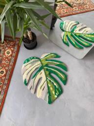 Monstera Leaf White Moss Rug, Plant Bedroom Aesthetic Decor, Living Room Floor Mat, Non-Slip Rug, Gift Idea, Aesthetic Rug - thumbnail 1