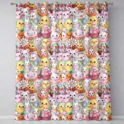 Cute Easter Bunny Chick & Eggs Dessert Seamless Pattern Mint Background Readymade Eyelet Ring Top Thermal 100% Blackout Curtains - thumbnail 2