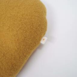 Quilted Square Cushion in Recycled Boiled Wool Mustard Yellow, Handmade France, 30x30cm, Polyester Fiber Padding, Leather Button - thumbnail 2