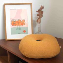 Quilted Square Cushion in Recycled Boiled Wool Mustard Yellow, Handmade France, 30x30cm, Polyester Fiber Padding, Leather Button