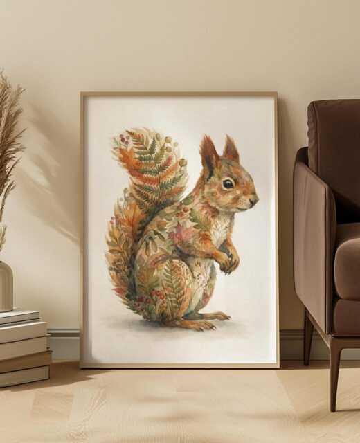Woodland Watercolor Red Squirrel Art Print Warm Autumn Tones Nature Illustration - image 1