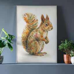 Woodland Watercolor Red Squirrel Art Print Warm Autumn Tones Nature Illustration - thumbnail 3