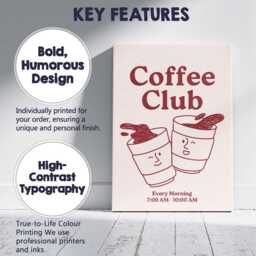 Cute Coffee Club Morning Takeaway Cups Poster Canvas Wall Art Print Decor Picture Ready To Hang - thumbnail 2