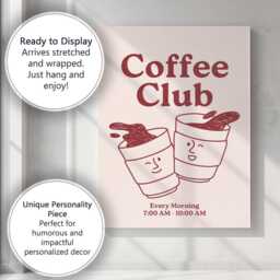Cute Coffee Club Morning Takeaway Cups Poster Canvas Wall Art Print Decor Picture Ready To Hang - thumbnail 3
