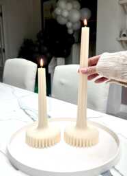Handmade Ribbed Soy Wax Lamp Candle Pillar Taper Candle - thumbnail 1