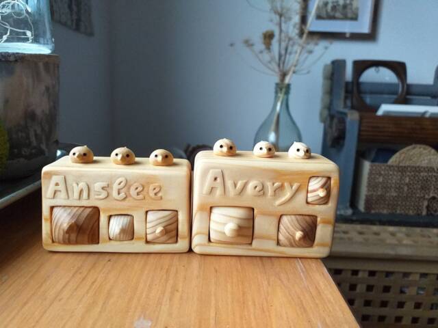 Personalized Miniature Wood Chest Of Drawers Carved Name & Birds - image 1