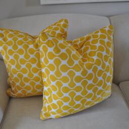 Yellow Graphic Geometric Pillow Modern Classic Designer Tapestry Two Tone Feather Insert - thumbnail 4