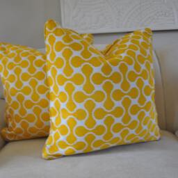 Yellow Graphic Geometric Pillow Modern Classic Designer Tapestry Two Tone Feather Insert - thumbnail 2