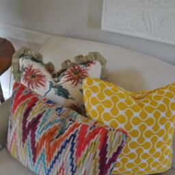 Yellow Graphic Geometric Pillow Modern Classic Designer Tapestry Two Tone Feather Insert - thumbnail 3