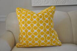 Yellow Graphic Geometric Pillow Modern Classic Designer Tapestry Two Tone Feather Insert - thumbnail 1