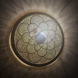 Moroccan Brass Wall Sconce Round Lampshade, Handmade Lighting - thumbnail 2