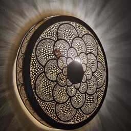 Moroccan Brass Wall Sconce Round Lampshade, Handmade Lighting - thumbnail 3