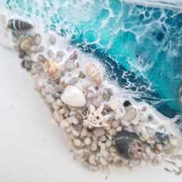 Turquoise Ocean Resin Heart, Hanging Hearts For Home, Sea Wall Decor, Beach Art, Epoxy Nautical Art - thumbnail 2