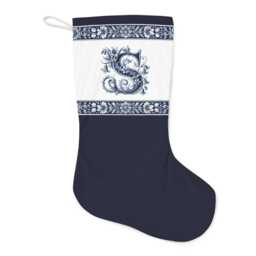 Santa Stocking, Delft Blue, Custom Initial, Holiday Decor, Christmas Home Decoration, Stocking For Kids, Initial S, S - thumbnail 2