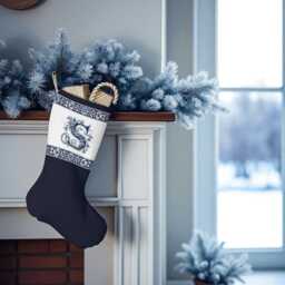Santa Stocking, Delft Blue, Custom Initial, Holiday Decor, Christmas Home Decoration, Stocking For Kids, Initial S, S