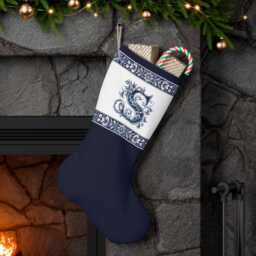 Santa Stocking, Delft Blue, Custom Initial, Holiday Decor, Christmas Home Decoration, Stocking For Kids, Initial S, S - thumbnail 3