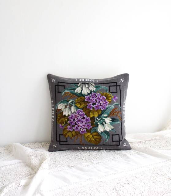 Needlepoint Cushion Hand Stitched New Tapestry Pillow Victorian Cottage - image 1