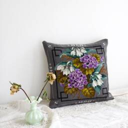Needlepoint Cushion Hand Stitched New Tapestry Pillow Victorian Cottage - thumbnail 2