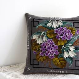 Needlepoint Cushion Hand Stitched New Tapestry Pillow Victorian Cottage - thumbnail 3