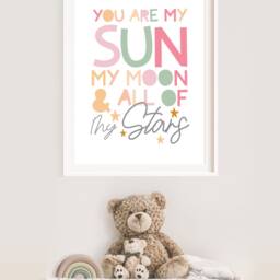 You Are My Sun Moon & All Of Stars Print, Girls Nursery Prints, Bedroom Wall Art, Decor Muted Pink - thumbnail 4