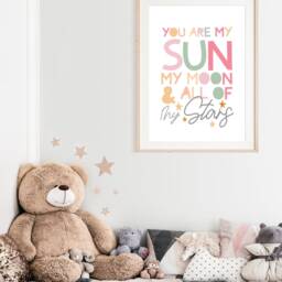 You Are My Sun Moon & All Of Stars Print, Girls Nursery Prints, Bedroom Wall Art, Decor Muted Pink - thumbnail 3