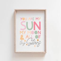 You Are My Sun Moon & All Of Stars Print, Girls Nursery Prints, Bedroom Wall Art, Decor Muted Pink - thumbnail 1
