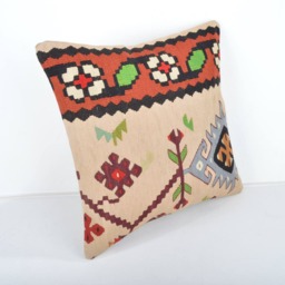 Handmade Turkish Kilim Pillow Cover, Wool Cushion - 16x16'' - thumbnail 2