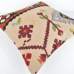 Handmade Turkish Kilim Pillow Cover, Wool Cushion - 16x16'' - thumbnail 3