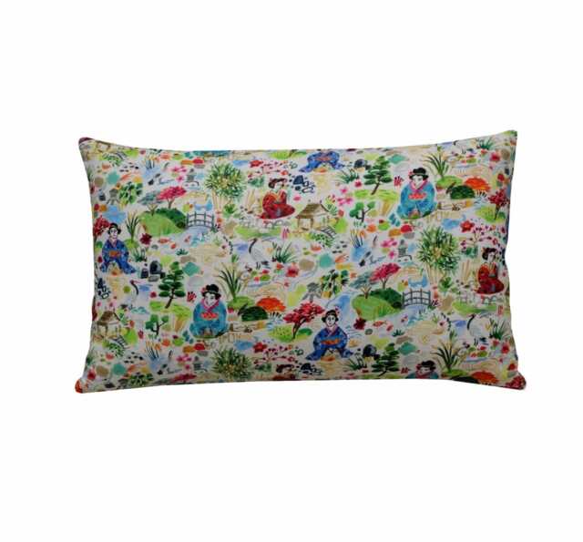 Japanese Garden Cushion Colourful Asian Floral Lumbar Pillow Cover - image 1