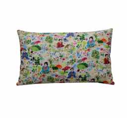 Japanese Garden Cushion Colourful Asian Floral Lumbar Pillow Cover - thumbnail 1
