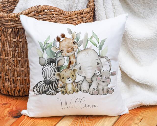 Personalised Safari Nursery Cushion Cover, Baby Shower Gift - image 1