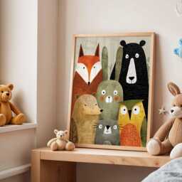 Woodland Animals Nursery Poster, Cute Forest Friends Wall Art, Baby Room Decor, Kids Bedroom Print, Playroom Animal Artwork - thumbnail 3