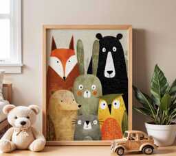 Woodland Animals Nursery Poster, Cute Forest Friends Wall Art, Baby Room Decor, Kids Bedroom Print, Playroom Animal Artwork - thumbnail 1