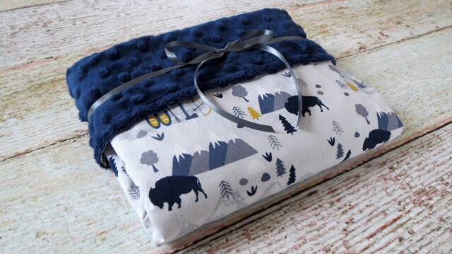 Baby Boy Blanket - Minky Navy Buffalo Woodland Shower Gift - image 1